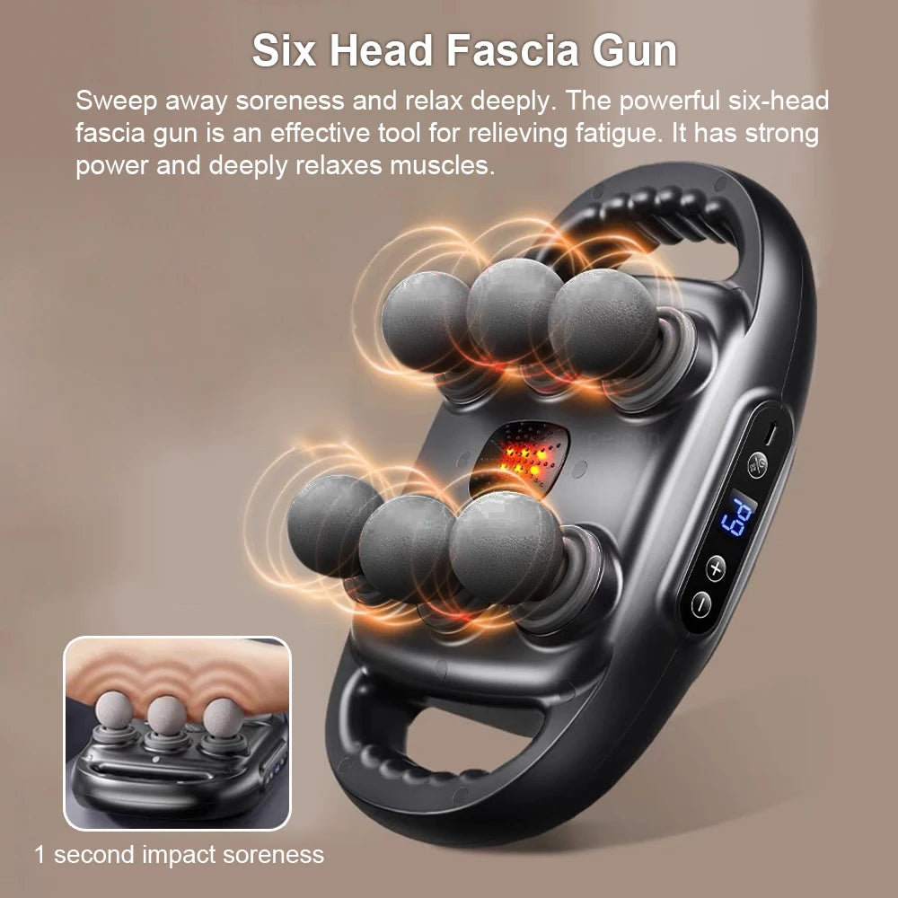 Fascia Gun Muscle Massager Gun High Frequency Back Waist Massage Machine Six-head Body Shoulder Professional Fascia Massage Gun