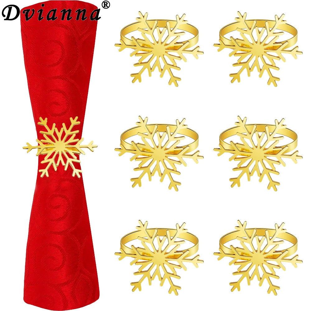 12Pcs Gold Snowflake Napkin Rings Christmas Napkin Holder Metal Serviette Buckle for Christmas New Year Wedding Party Table Deco