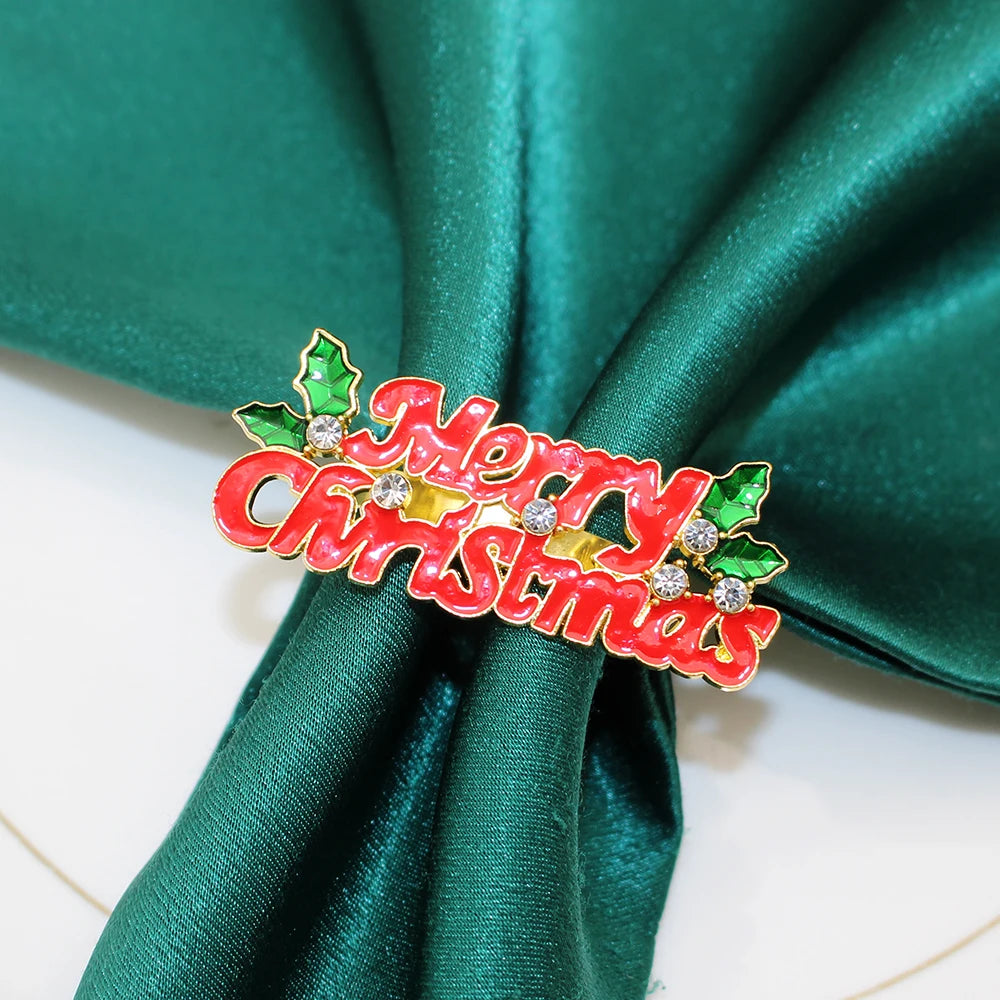 6Pcs Christmas Napkin Rings Gold Deer Napkin Ring Holders Wreath Xmas Tree Napkin Buckle for Holiday Party Dining Table Decor