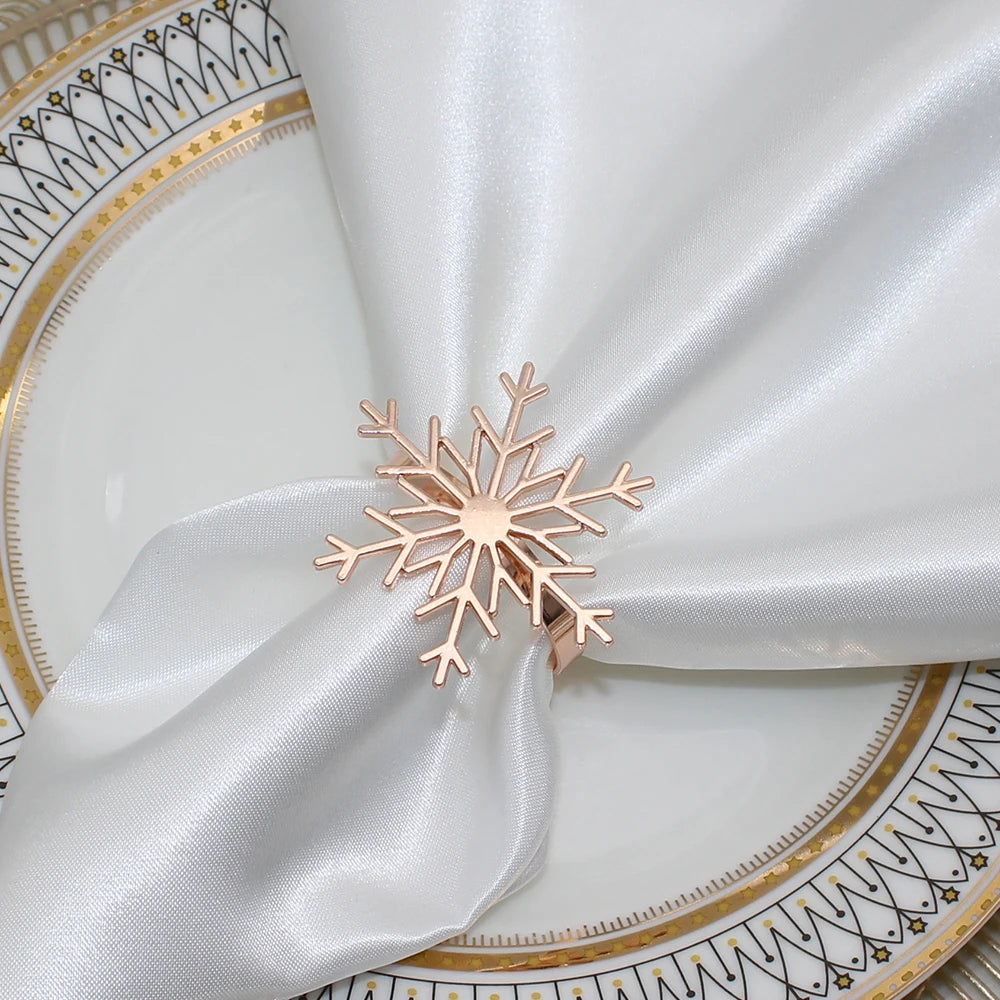 12Pcs Gold Snowflake Napkin Rings Christmas Napkin Holder Metal Serviette Buckle for Christmas New Year Wedding Party Table Deco